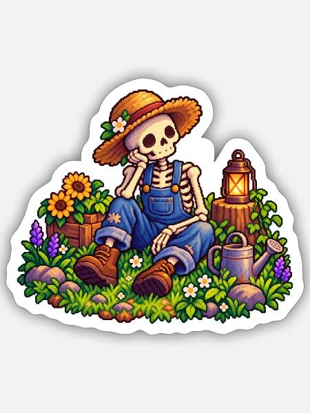 Skelettgärtner im Sonnenfeld - Sticker Größe S (10 x 10 cm) - Mattweiß