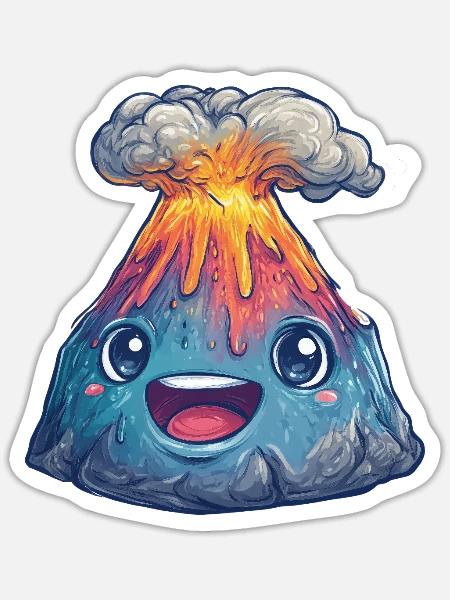 Kawaii Vulkan mit lachendem Gesicht - Sticker Größe S (10 x 10 cm) - Mattweiß