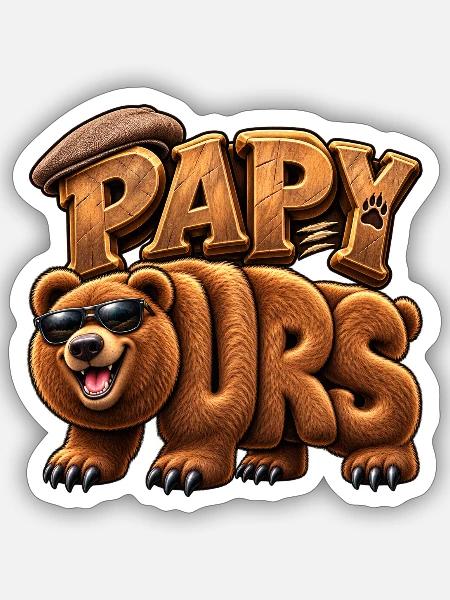 Papa Bear Wood stilisiert - Sticker Größe S (10 x 10 cm) - Mattweiß