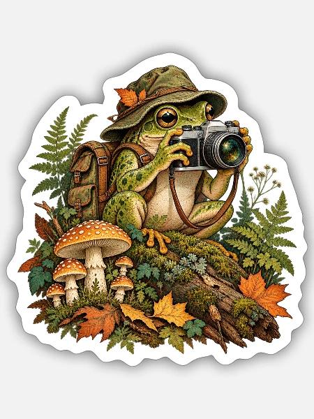 Frosch als Naturfotograf - Sticker Größe S (10 x 10 cm) - Mattweiß