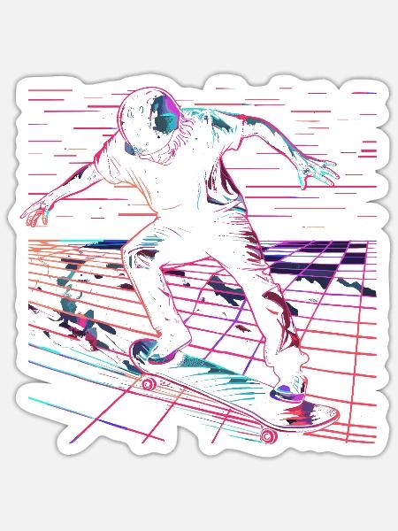 Skateboarder Vaporwave - Sticker Größe S (10 x 10 cm) - Mattweiß