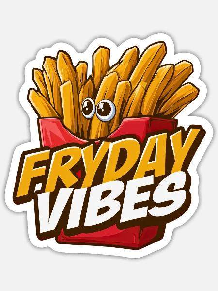 Fryday Vibes Pommes - Sticker Größe S (10 x 10 cm) - Mattweiß