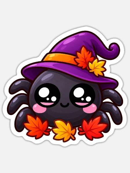 Herbst-Spinnenhut Lila und Blätter - Sticker Größe S (10 x 10 cm) - Mattweiß