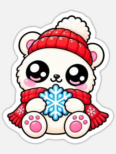 Winterpanda Rotherz-Schneeflocke - Sticker Größe S (10 x 10 cm) - Mattweiß