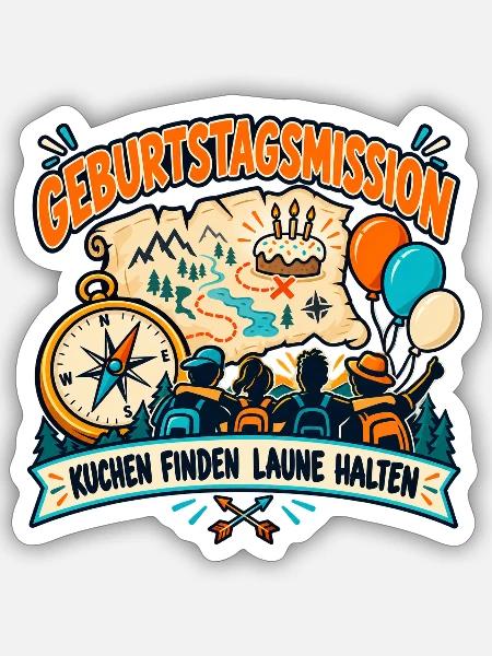 Geburtstagsmission – Kuchen finden - Sticker Größe S (10 x 10 cm) - Mattweiß
