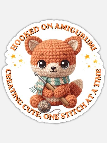 Amigurumi-Fuchs mit Draht - Sticker Größe S (10 x 10 cm) - Mattweiß