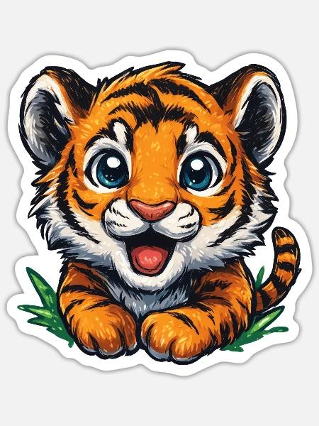 Kuscheltigerchen – Süßes Jungtier - Sticker Größe S (10 x 10 cm) - Mattweiß
