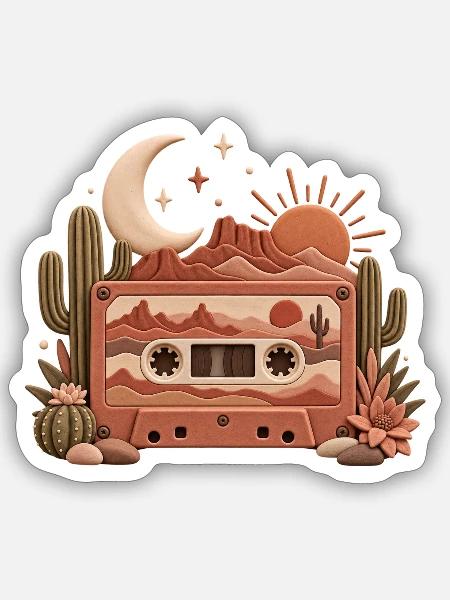 Wüsten Cassette Traumlandschaft - Sticker Größe S (10 x 10 cm) - Mattweiß