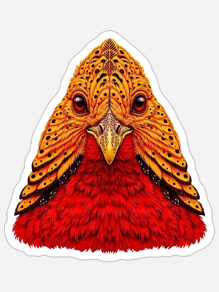 gold fasan ethno Stil, Feuerfeder Vogelkopf - Sticker Größe S (10 x 10 cm) - Mattweiß
