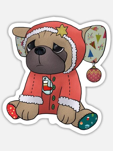 Weihnachtsmops - Sticker Größe S (10 x 10 cm) - Mattweiß