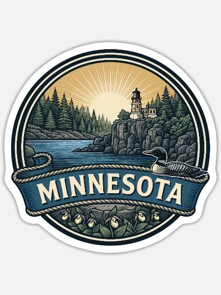 Minnesota Split Rock Loon Retro-Reisegeschenk - Sticker Größe S (10 x 10 cm) - Mattweiß