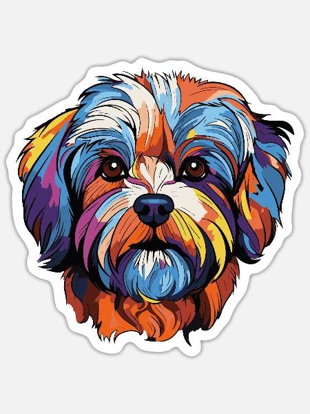 Bunter Hund Kopf Kunst - Sticker Größe S (10 x 10 cm) - Mattweiß