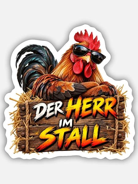 Der Herr im Stall – peppiger Hahn - Sticker Größe S (10 x 10 cm) - Mattweiß
