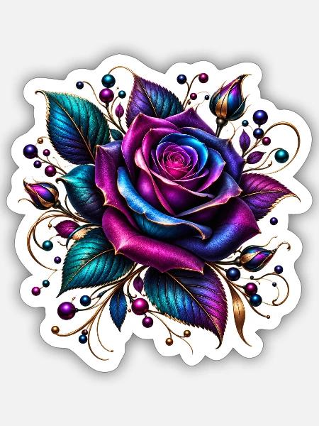 Neonrose mit Goldakzenten - Sticker Größe S (10 x 10 cm) - Mattweiß