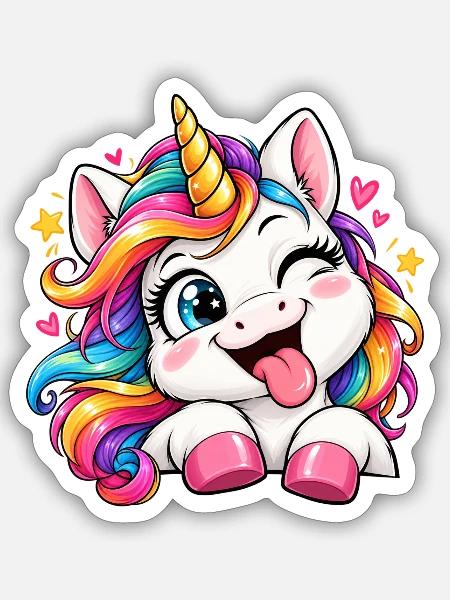 Fröhliches Regenbogen-Einhorn - Sticker Größe S (10 x 10 cm) - Mattweiß