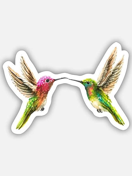 Zwei Kolibris (handpainted) - Sticker Größe S (10 x 10 cm) - Mattweiß