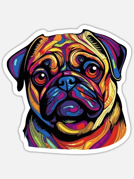 Farbexplosion Pug Portrait - Sticker Größe S (10 x 10 cm) - Mattweiß