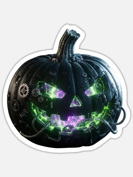 Steampunk-Neon-Kürbis der Zahnräder - Sticker Größe S (10 x 10 cm) - Mattweiß