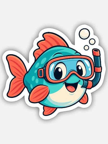Fisch mit Schnorchel - Sticker Größe S (10 x 10 cm) - Mattweiß