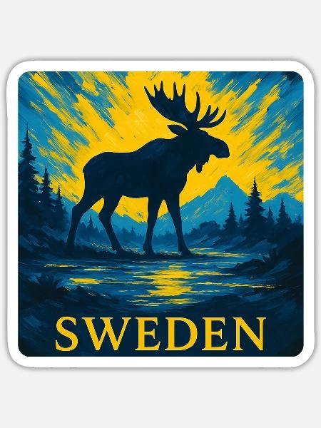 Schwedischer Elch im Abendlicht - Sticker Größe S (10 x 10 cm) - Mattweiß