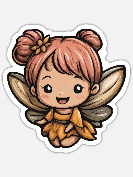 Kleine Feenfreundin im Orangeton - Sticker Größe S (10 x 10 cm) - Mattweiß