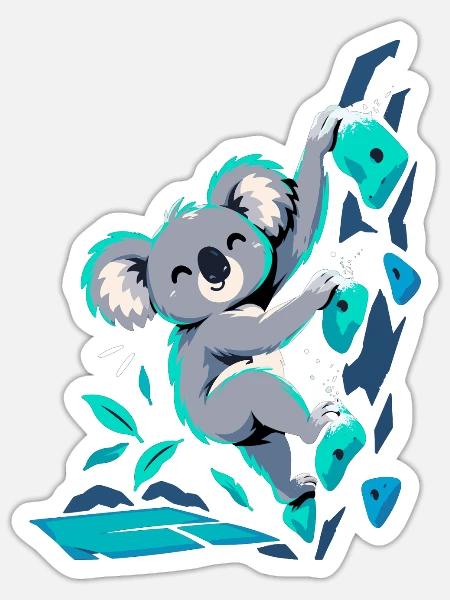 Süßer Koala beim Bouldern – Klettern Design - Sticker Größe S (10 x 10 cm) - Mattweiß
