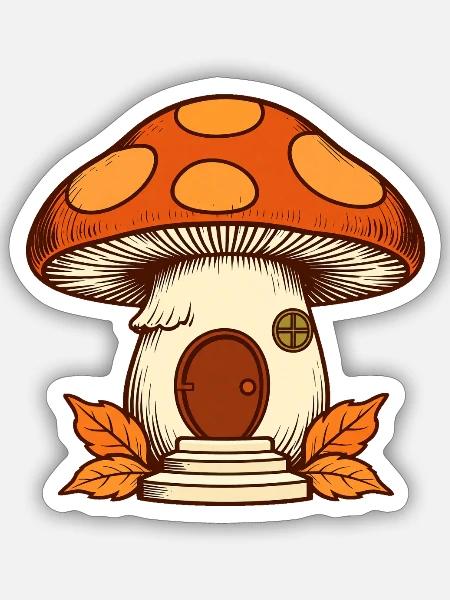 Pilzhaus am Waldrand - Sticker Größe S (10 x 10 cm) - Mattweiß