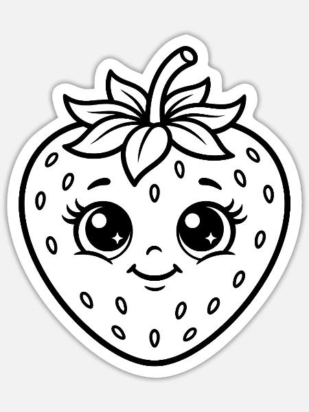 Süße Erdbeere Kawaii Obst Kinder T-Shirt - Sticker Größe S (10 x 10 cm) - Mattweiß