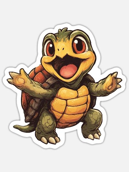 Fröhliche Schildkröte mit offenen Armen - Sticker Größe S (10 x 10 cm) - Mattweiß