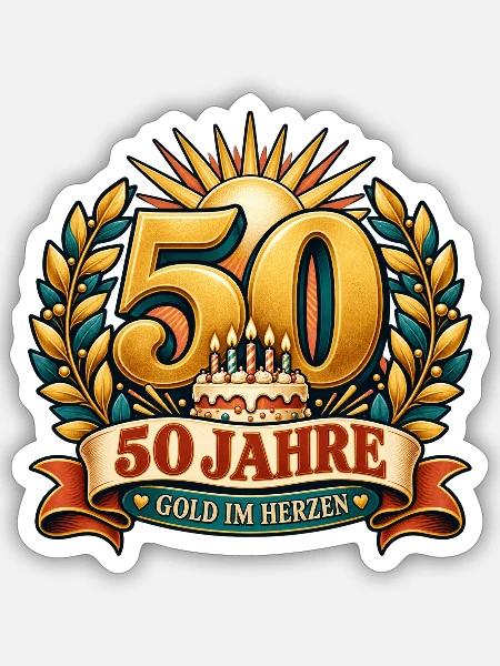 50 Jahre – Gold im Herzen - Sticker Größe S (10 x 10 cm) - Mattweiß