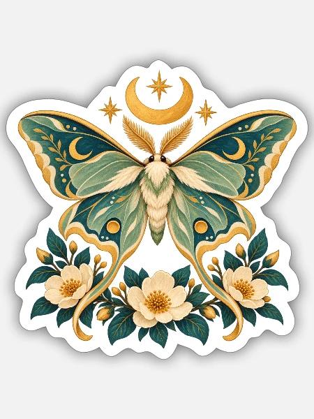 Motten-Himmlische Floral - Sticker Größe S (10 x 10 cm) - Mattweiß