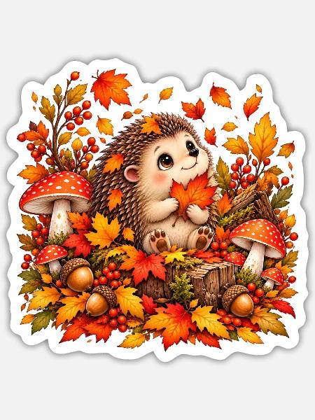 Igel_Herbst - Sticker Größe S (10 x 10 cm) - Mattweiß