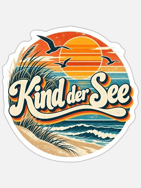 Kind der See Strand Retro - Sticker Größe S (10 x 10 cm) - Mattweiß