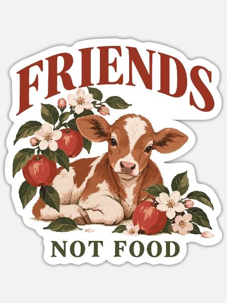 Friends Not Food Cow - Sticker Größe S (10 x 10 cm) - Mattweiß