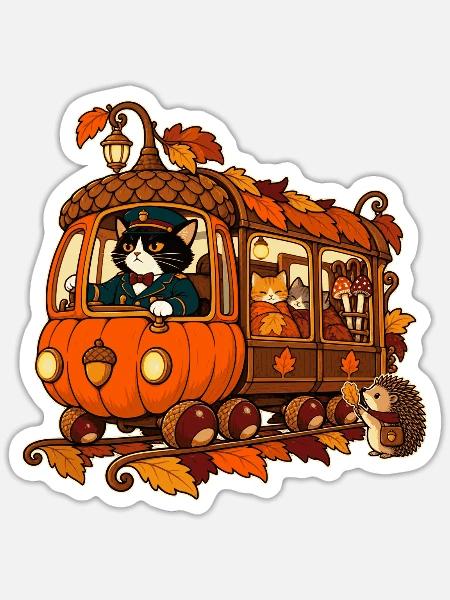 Kürbisbahn - Sticker Größe S (10 x 10 cm) - Mattweiß