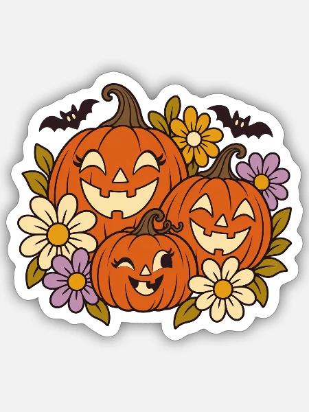 Kürbisfreude Herbstblumen - Sticker Größe S (10 x 10 cm) - Mattweiß