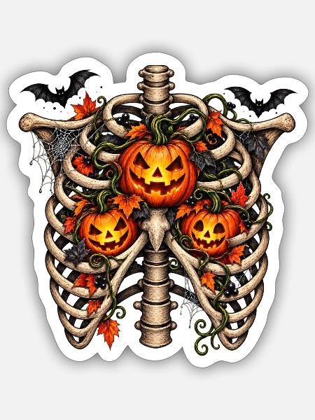 Halloween-Rippen mit Kürbis - Sticker Größe S (10 x 10 cm) - Mattweiß