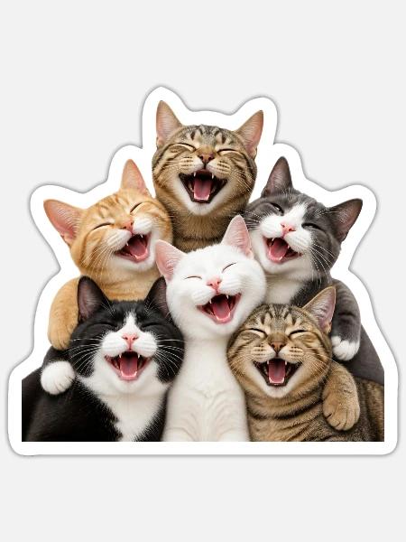 Katzenlachen in einer mehrfarbigen Horde - Sticker Größe S (10 x 10 cm) - Mattweiß