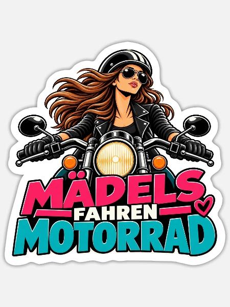 Mädels fahren Motorrad - Sticker Größe S (10 x 10 cm) - Mattweiß