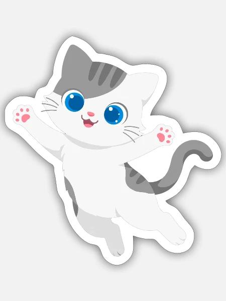 Verspieltes Kawaii-Kätzchenspringen - Sticker Größe S (10 x 10 cm) - Mattweiß
