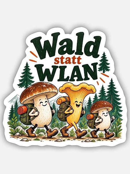 Wald statt WLAN Pilzhumor - Sticker Größe S (10 x 10 cm) - Mattweiß