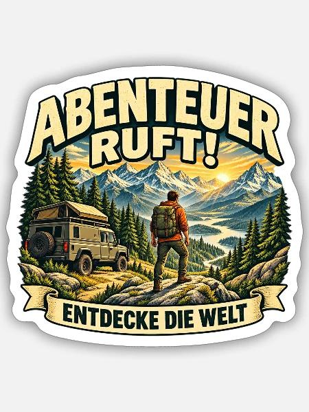 Abenteuer ruft Camping und Berge - Sticker Größe S (10 x 10 cm) - Mattweiß