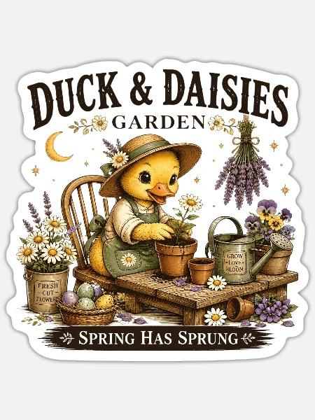 Duck & Daisies Frühlingsgarten - Sticker Größe S (10 x 10 cm) - Mattweiß