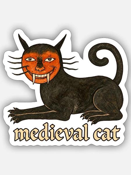 Mittelalterliche Katze - Sticker Größe S (10 x 10 cm) - Mattweiß