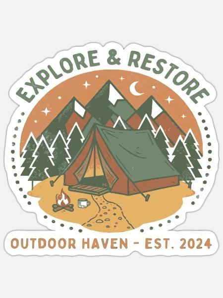 Entdecken & Ausruhen: Outdoor Zelt - Sticker Größe S (10 x 10 cm) - Mattweiß