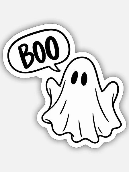 BOO – Süßer Halloween Geist - Sticker Größe S (10 x 10 cm) - Mattweiß