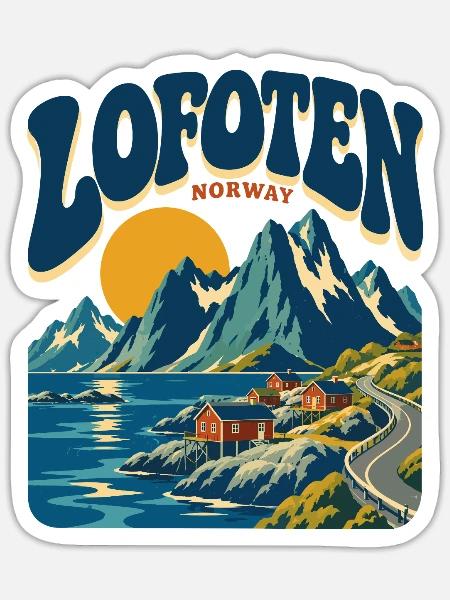 Lofoten Norway Retro Travel - Sticker Größe S (10 x 10 cm) - Mattweiß