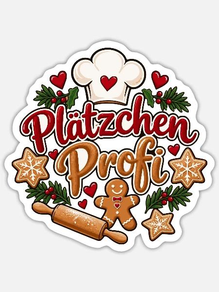 Plätzchen Profi – Weihnachtsbäcker Geschenk - Sticker Größe S (10 x 10 cm) - Mattweiß