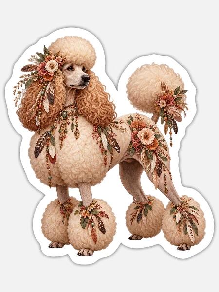 Pudel – Romantischer Blumenstil - Sticker Größe S (10 x 10 cm) - Mattweiß