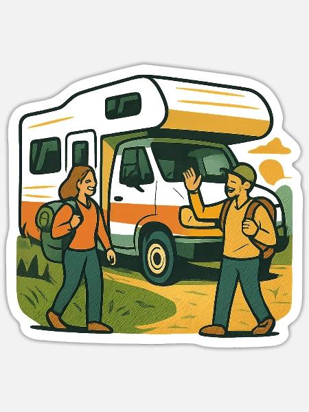 Geschenk für die erste Wohnmobilreise - Sticker Größe S (10 x 10 cm) - Mattweiß